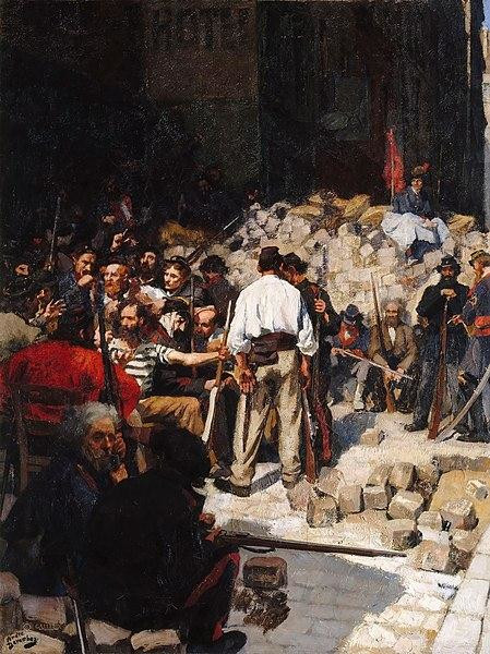 O símbolo da Comuna de Paris é a barricada, que foi usada para proteger os seus integrantes dos ataques das tropas de Thiers.