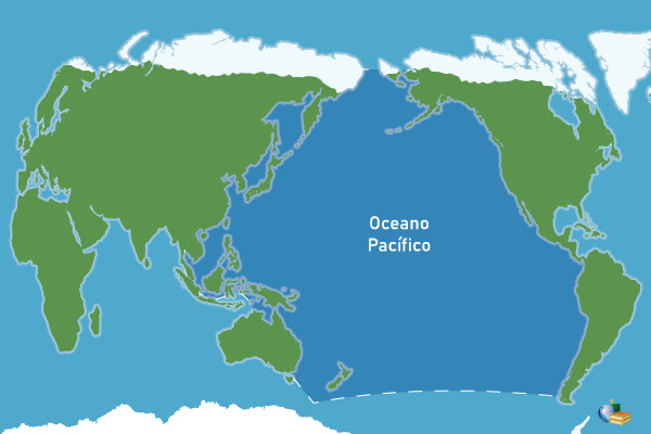 localizacao-oceano-pacifico Localização do oceano Pacífico, em azul-escuro.