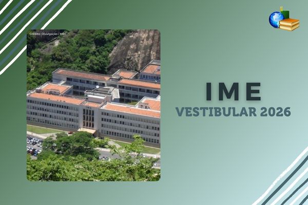 Foto do IME com fundo verde. Texto na imagem: IME vestibular 2026.